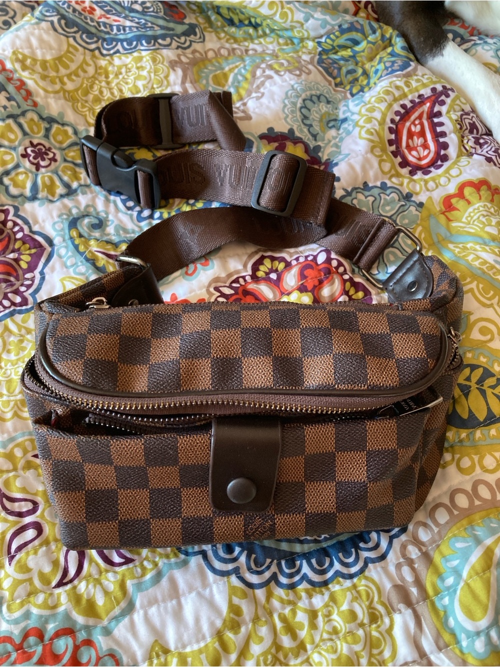 Brown Checkered Belt Bag - Casual Crossbody Waist Pack